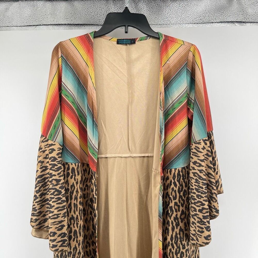 Fashion Express Women’s Chevron Leopard Print Flare Sleeve Duster Jacket Small - Picture 4 of 17